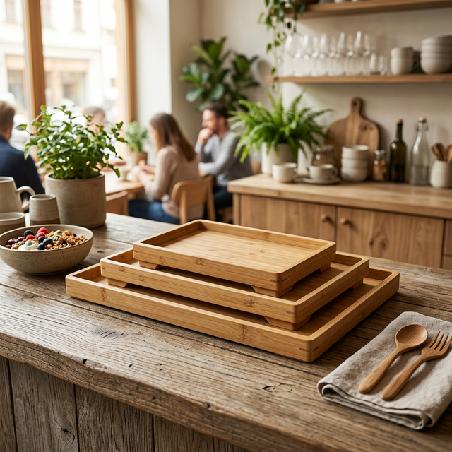 Rechteckige Bambus Serviertabletts in der Gastronomie