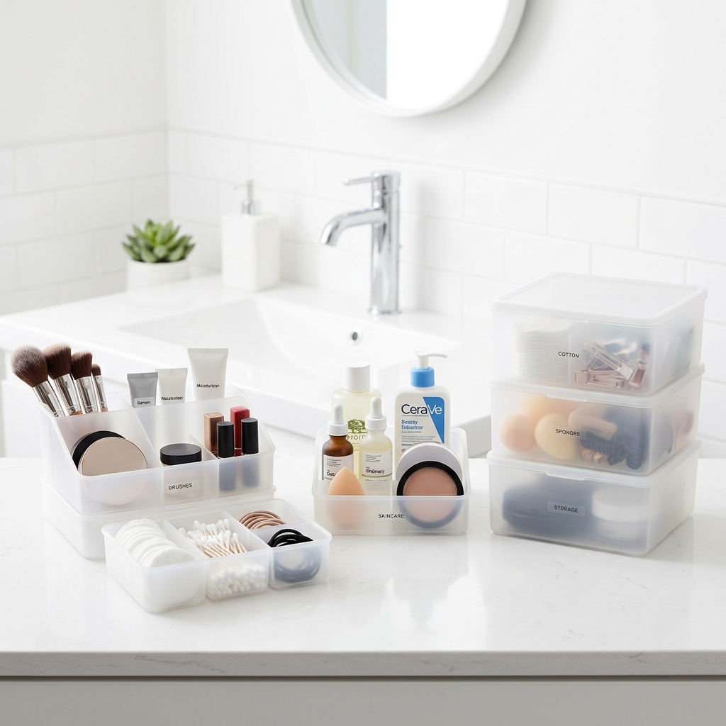 Moderne Kosmetik- und Badezimmer-Organizer aus transparentem Kunststoff