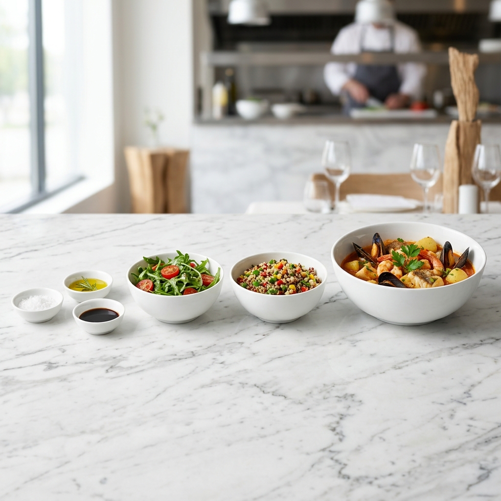 Porzellan-Schalen und Bowls in verschiedenen Größen