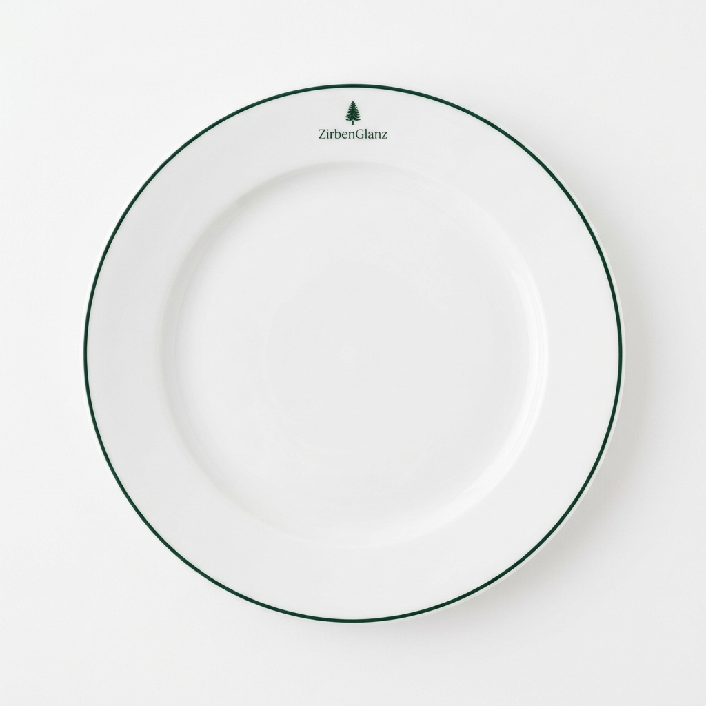 Teller mit feinem Randdekor und ZirbenGlanz-Logo