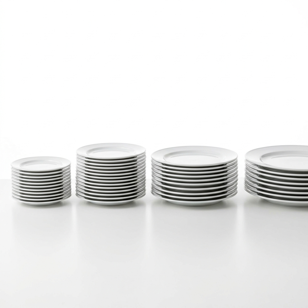 Flache Speise- und Frühstücksteller aus Hotelporzellan