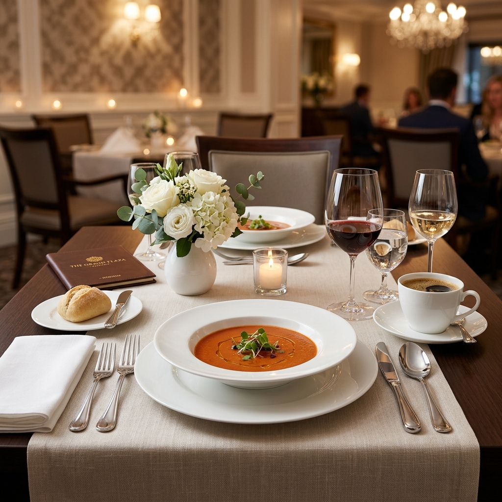 Gedeckter Restauranttisch mit hochwertigem Hotelporzellan