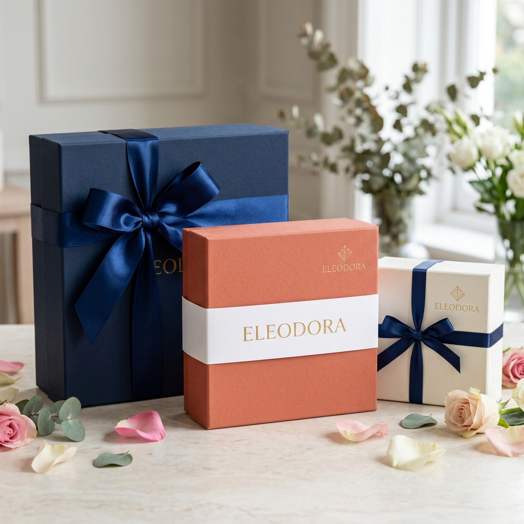 Luxus-Geschenkbox mit Satin-Schleife und Banderole