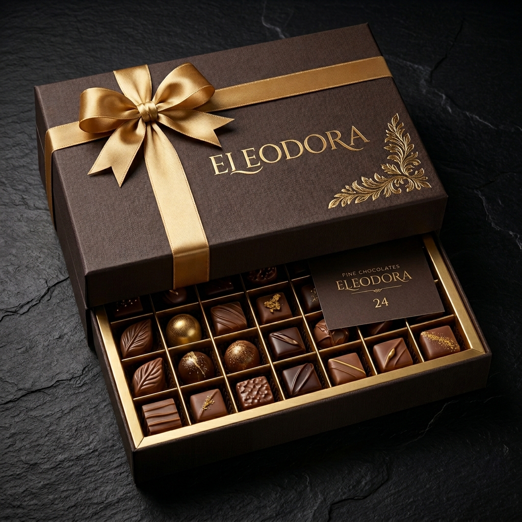 Pralinenbox mit Inlay und Schleife – Luxus-Geschenkbox für Konfekt