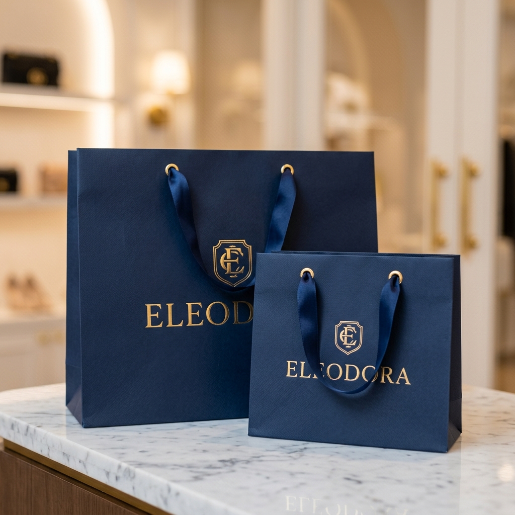 Premium-Papiertragetaschen mit Logodruck und Satinband