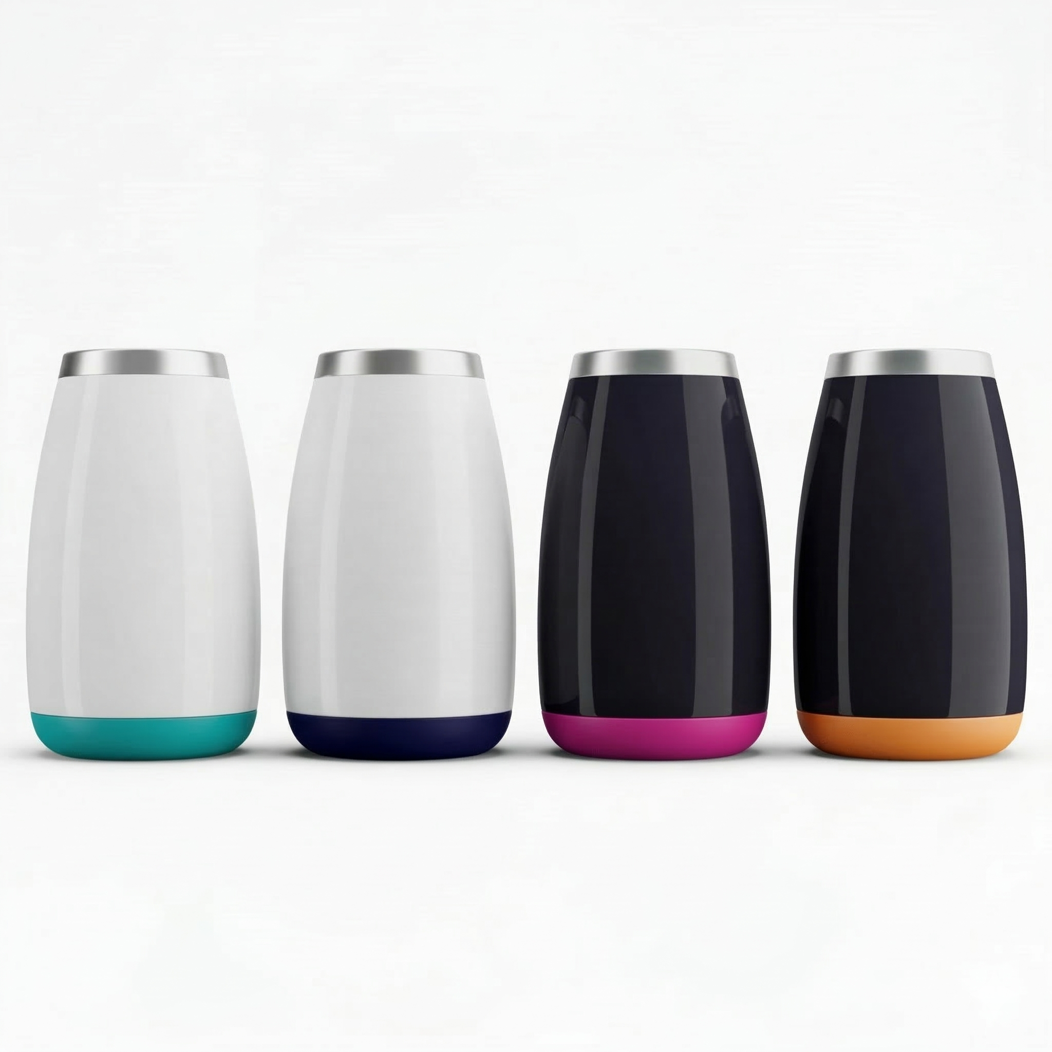 Weinkühler in vier verschiedenen Farbvarianten: Navy Blue, Olive Green, Signal Orange, Azure Blue